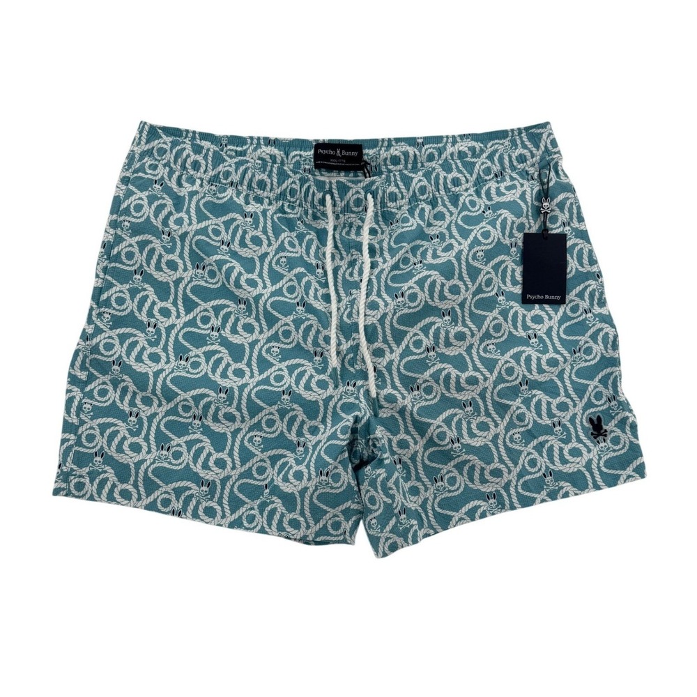Psycho Bunny Swim Trunk Mens XXXL Milky Blue New Cyrus AOP Nautical Rope Logo